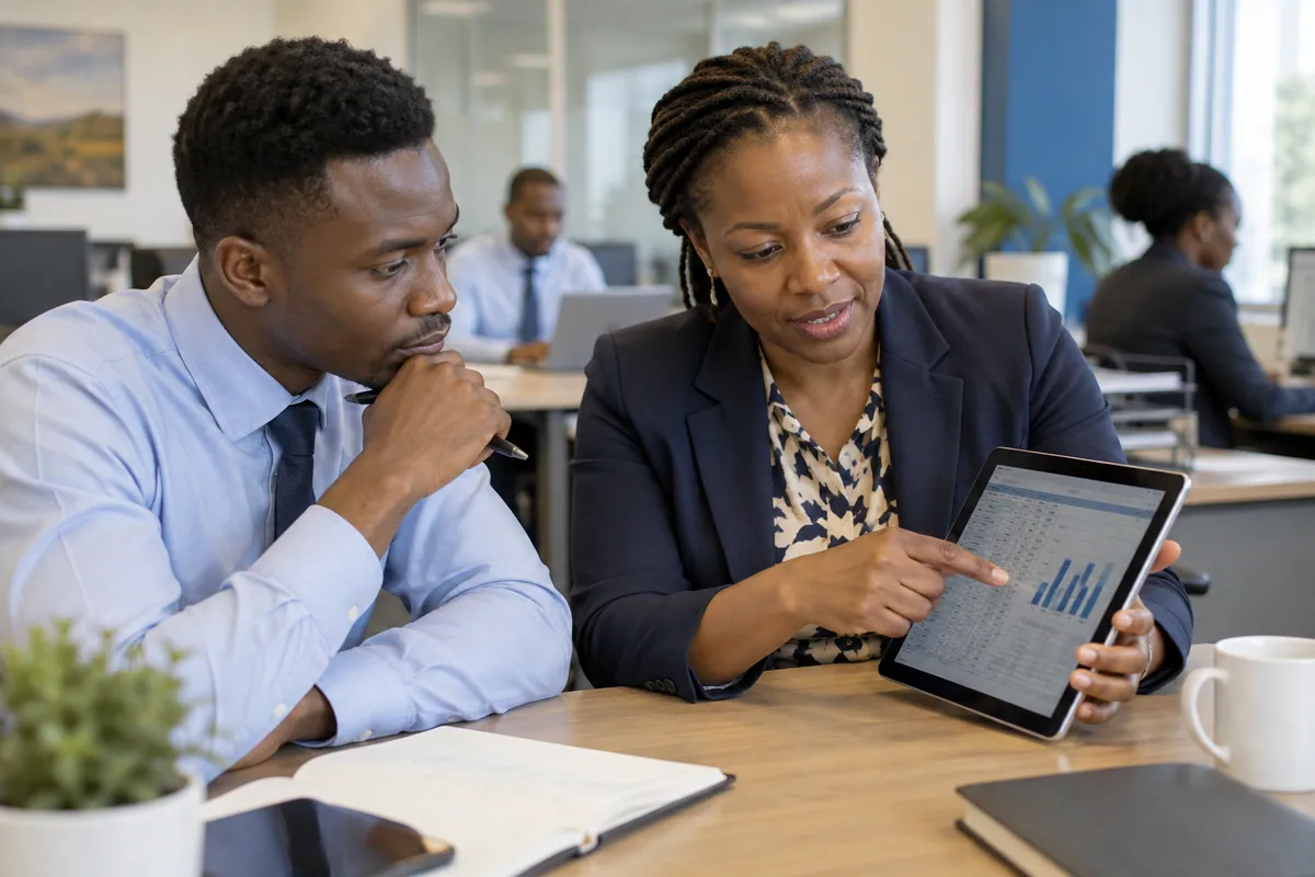Bank graduate trainee learning from a mentor