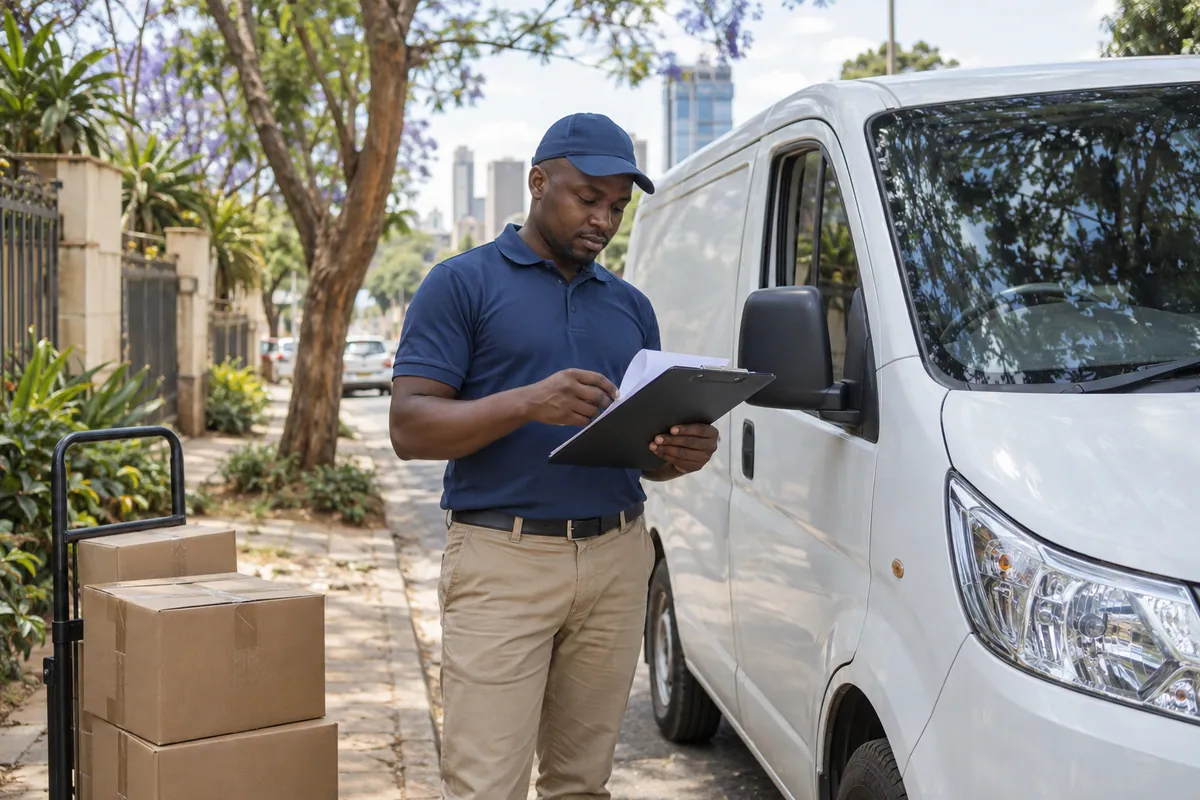 Delivery driver checking route notes