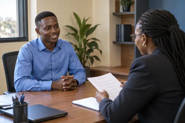 Candidate and interviewer discussing an application