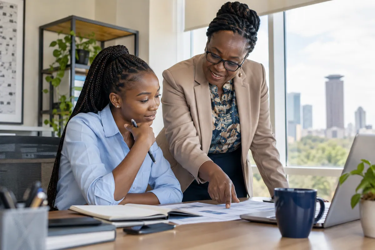 Intern reviewing a work plan with a mentor