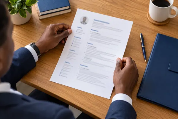 Applicant reviewing a printed CV