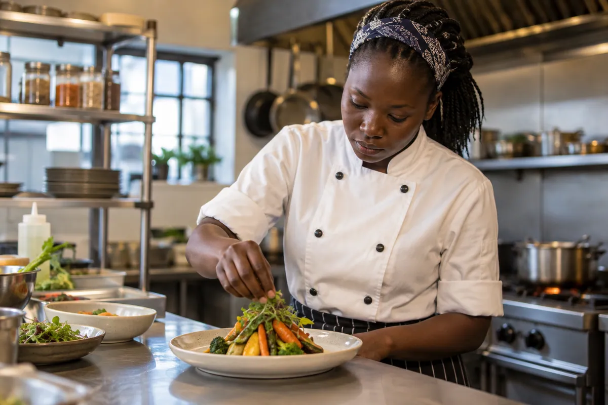 Cook preparing food in a professional kitchen