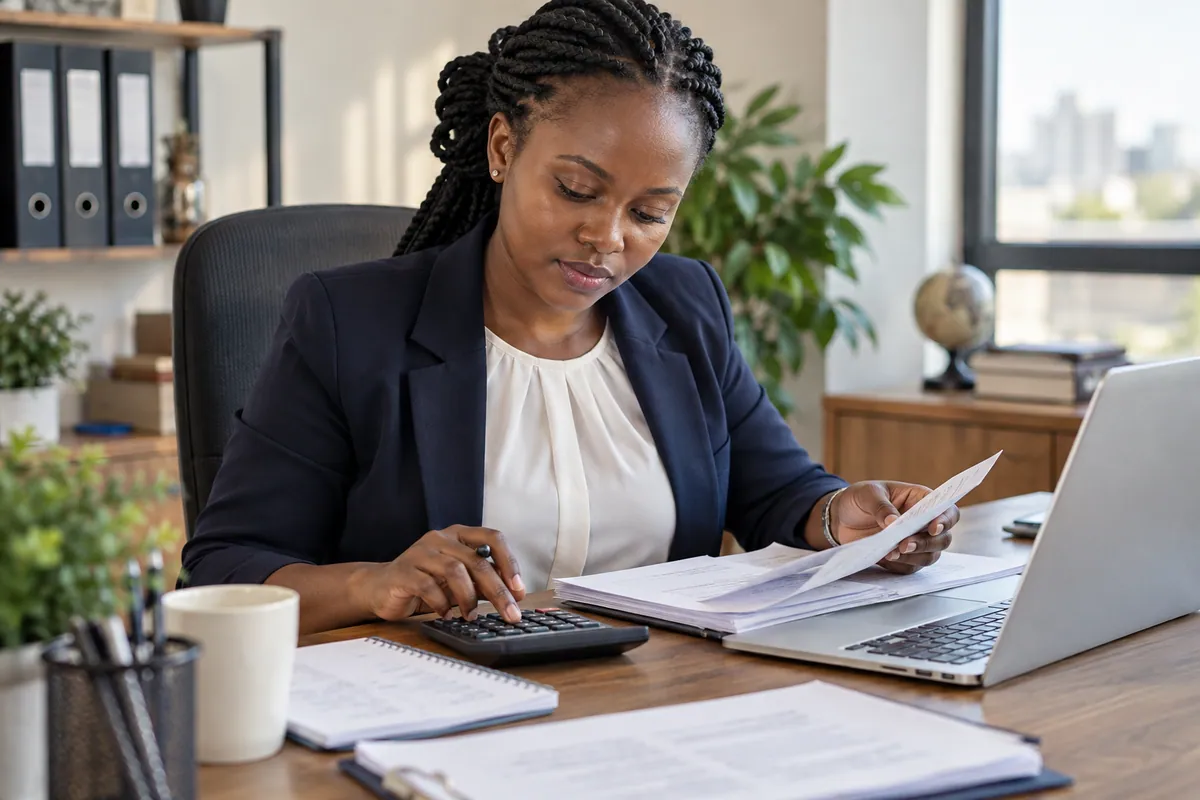 Payroll professional calculating deductions