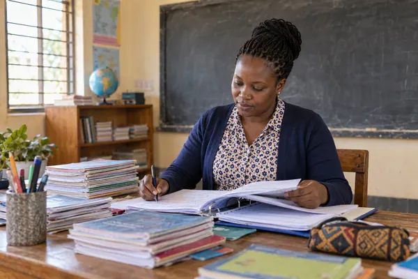 Teacher preparing a lesson portfolio