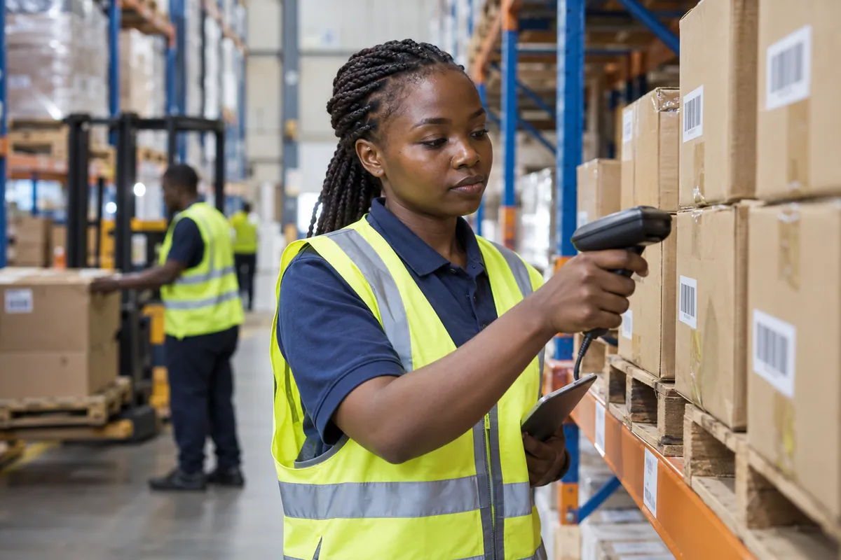 Warehouse coordinator scanning a carton