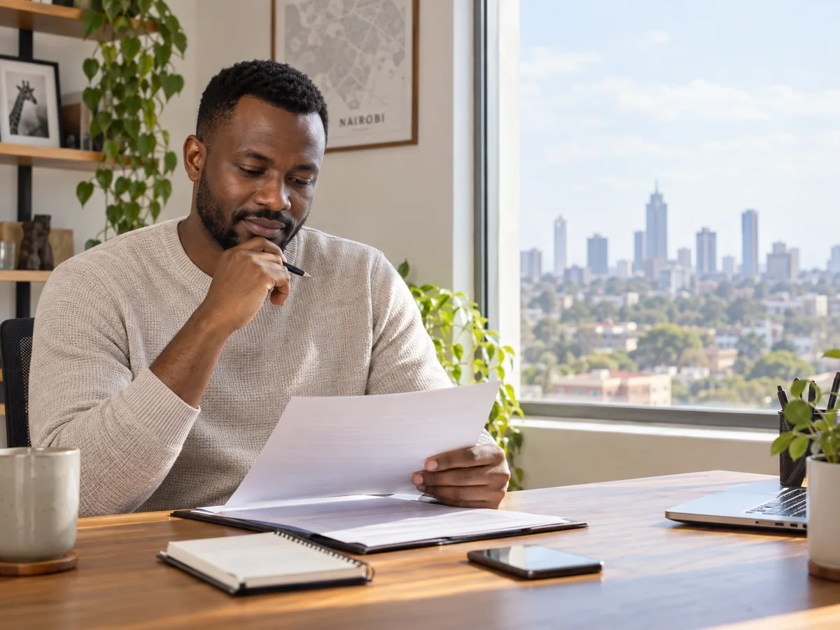 A Kenyan professional reviewing a work offer
