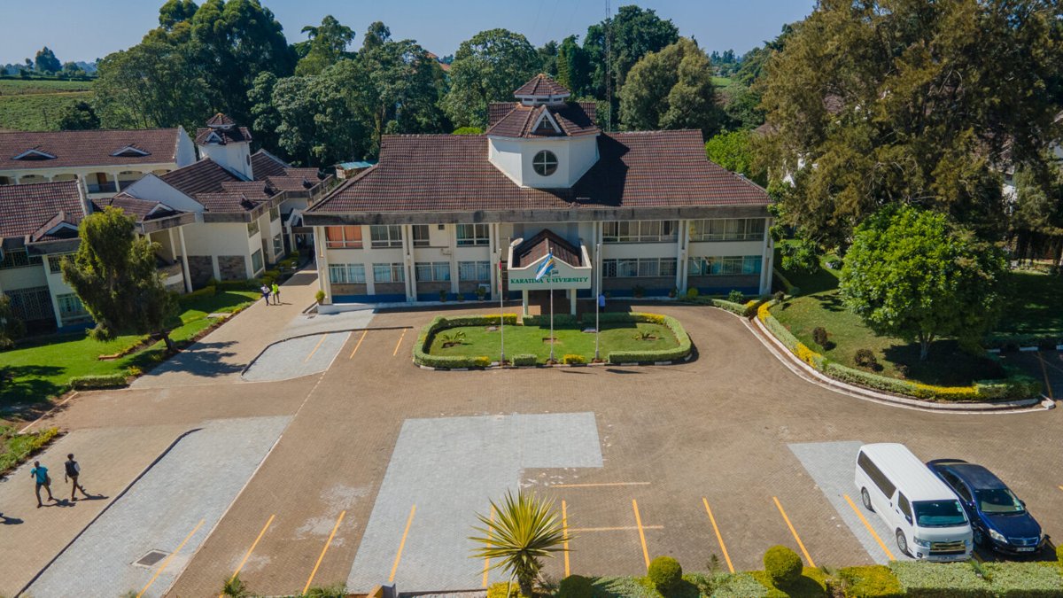 Aerial view of the Karatina University main administration building and its gardens